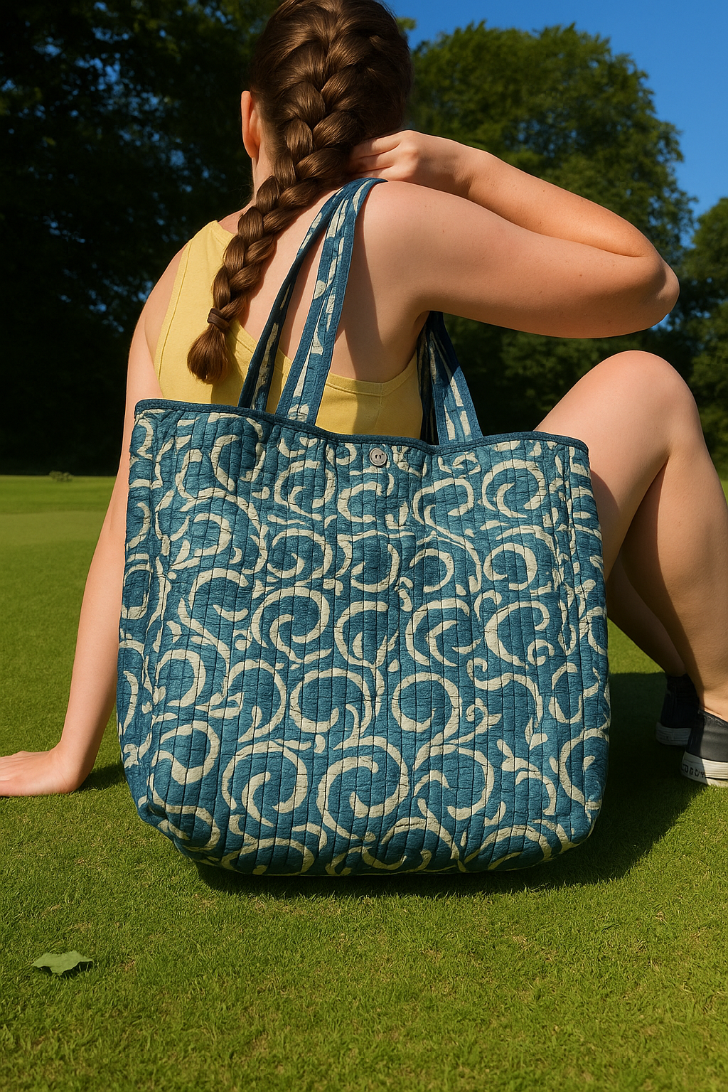 Reversible Blue Multipattern Tote Bag – Indigo Mix