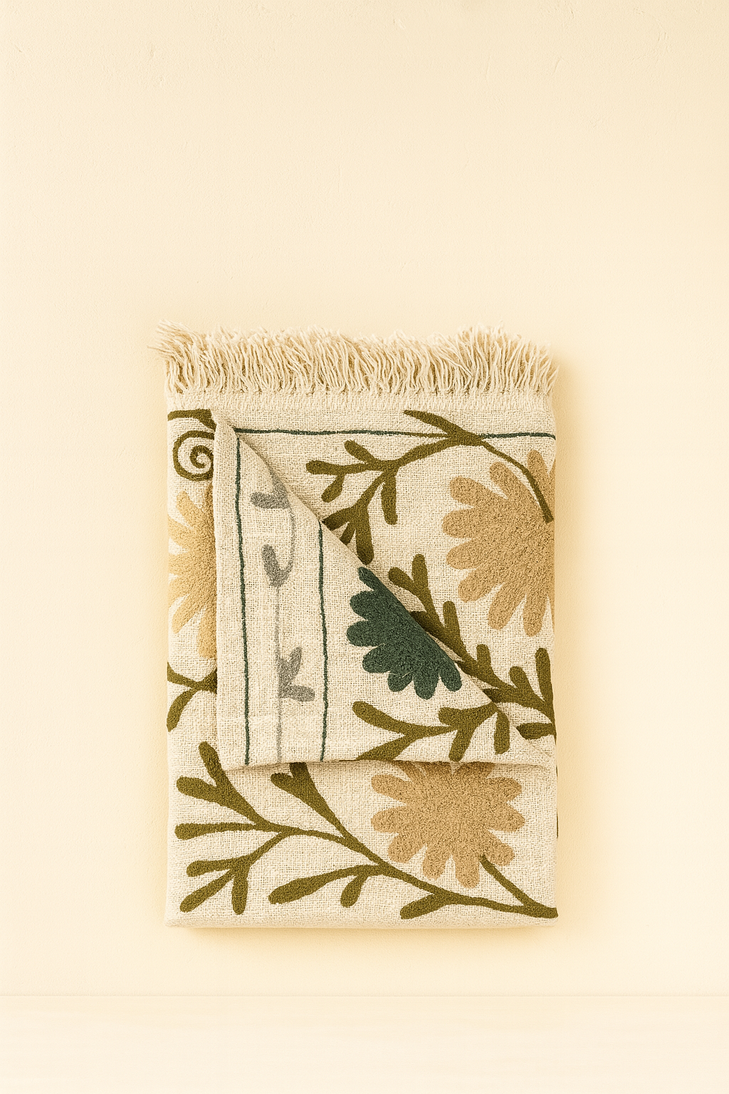 Midnight Garden Hand- Embroidered Cotton Throw Blanket