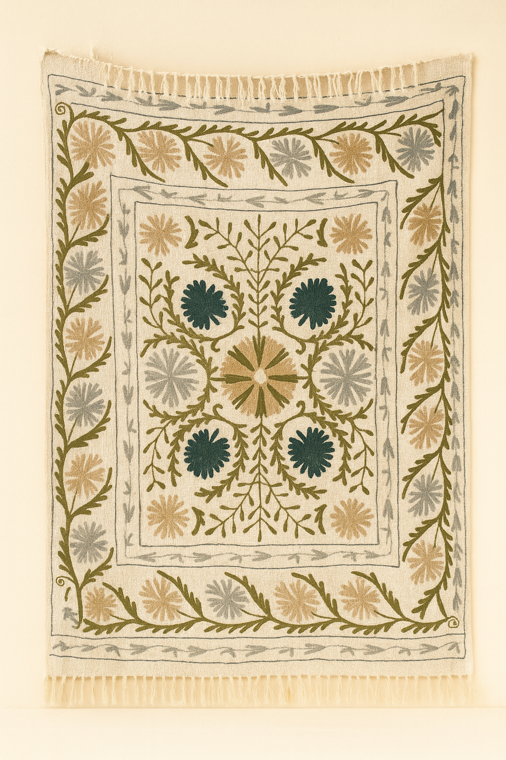 Midnight Garden Hand- Embroidered Cotton Throw Blanket