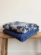 Indigo Wild Orchid Cotton Hand-Made Kantha Throw Blanket