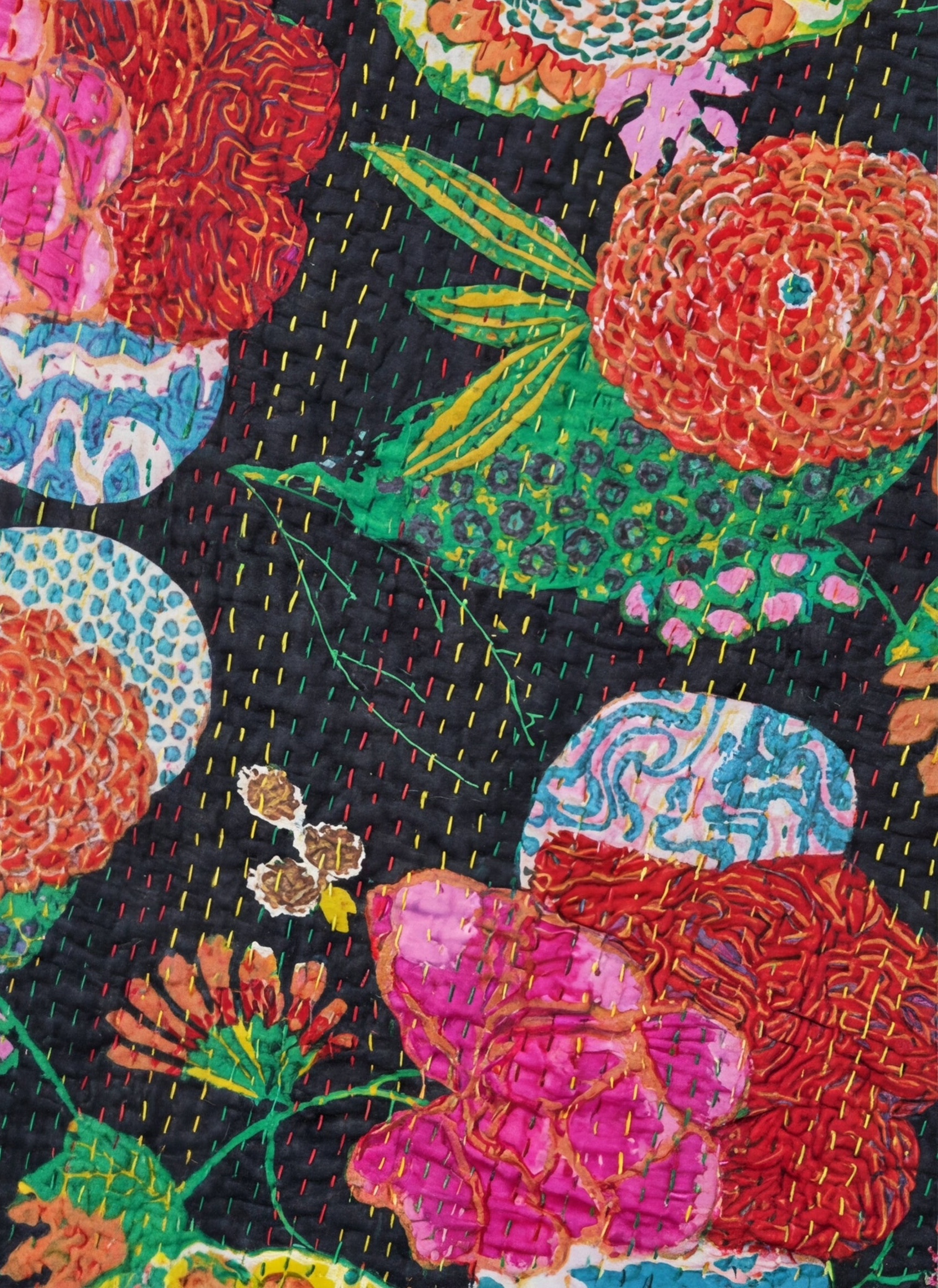 Bengal Rubellite Cotton Hand-Made Kantha Throw Blanket