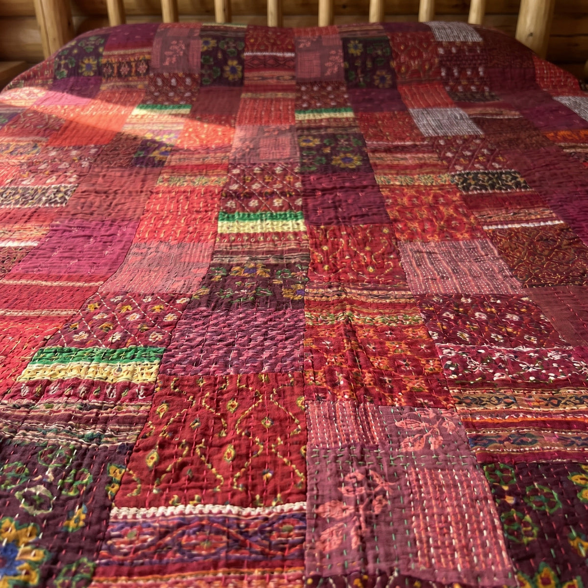 Stone Terracotta Handmade Patola Kantha King Bedspread