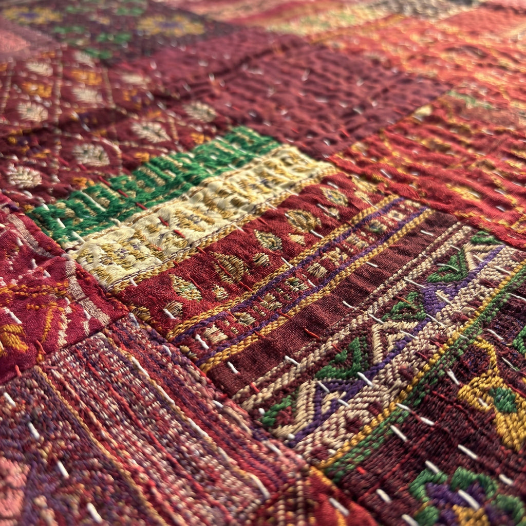 Stone Terracotta Handmade Patola Kantha King Bedspread