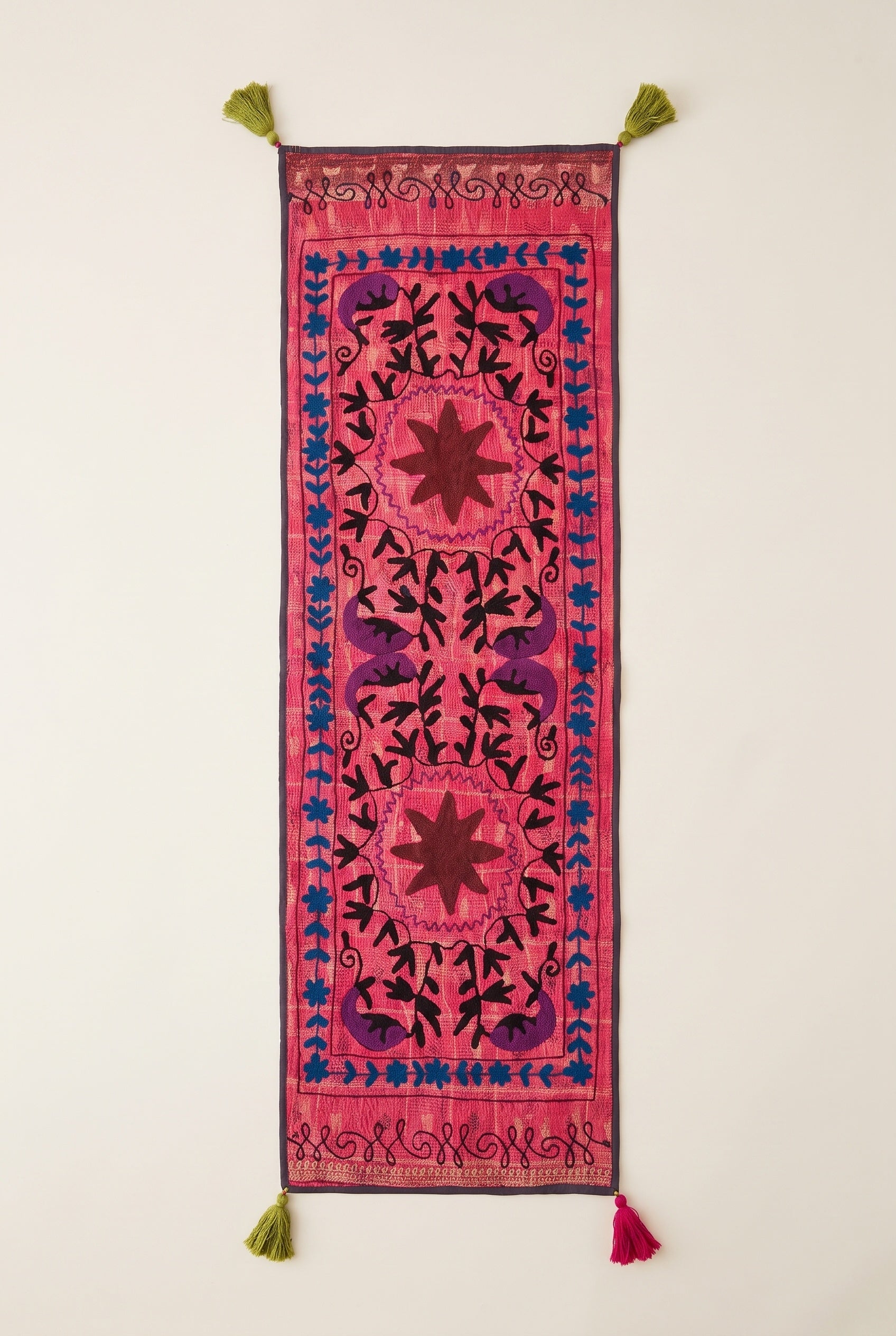 Woodland Bloom Exclusive Hand Embroidered Suzani Kantha Runner