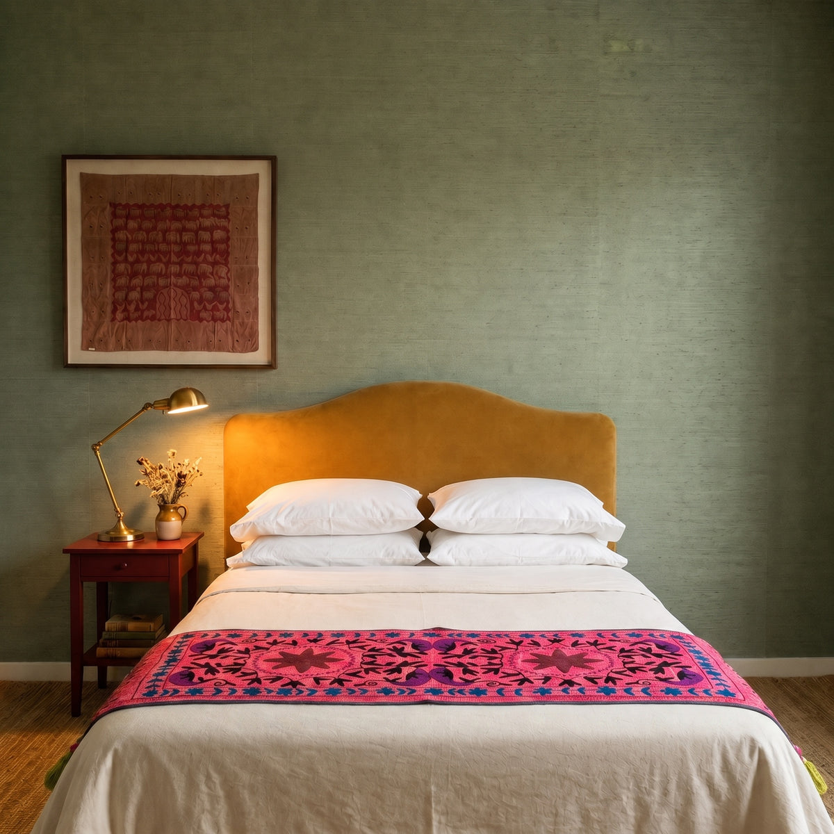 Woodland Bloom Exclusive Hand Embroidered Suzani Kantha Runner
