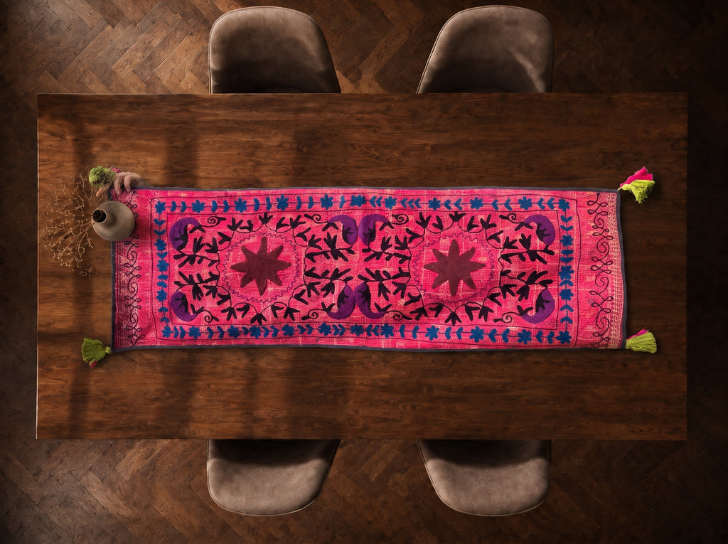 Woodland Bloom Exclusive Hand Embroidered Suzani Kantha Runner