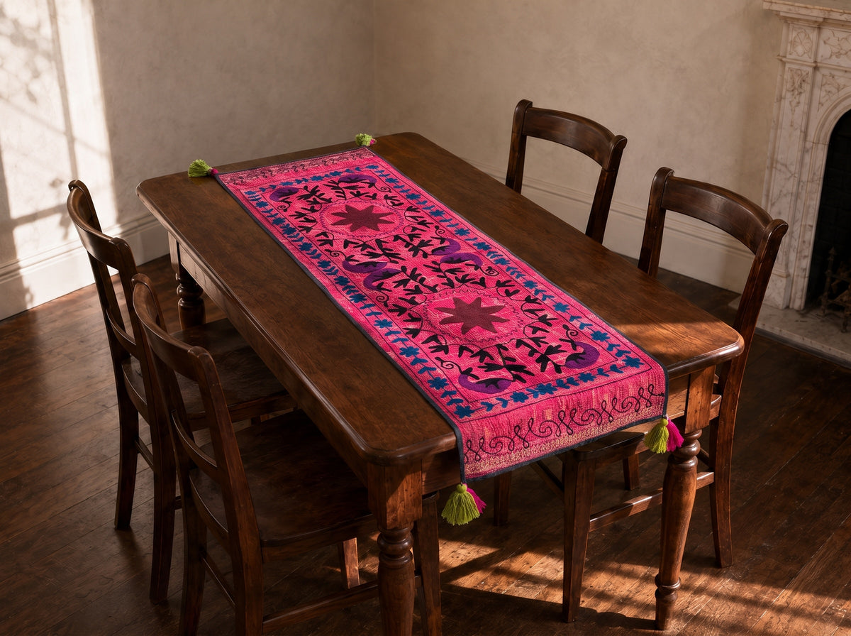 Woodland Bloom Exclusive Hand Embroidered Suzani Kantha Runner
