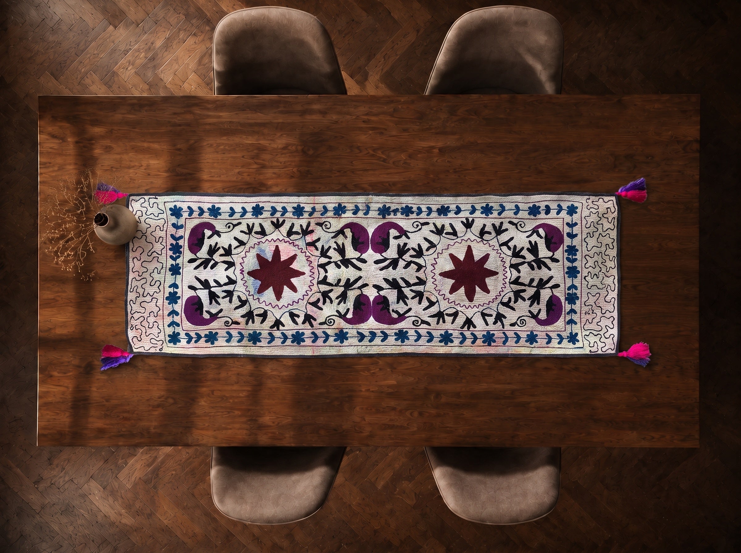 Lakehouse Meadow Exclusive Hand Embroidered Suzani Kantha Runner