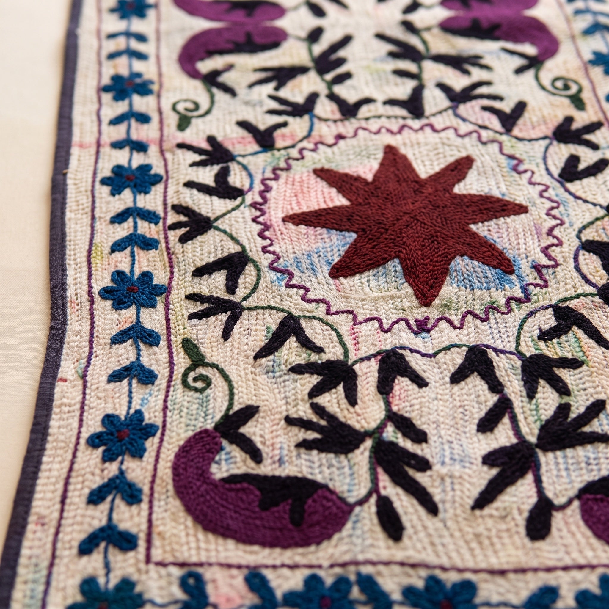Lakehouse Meadow Exclusive Hand Embroidered Suzani Kantha Runner