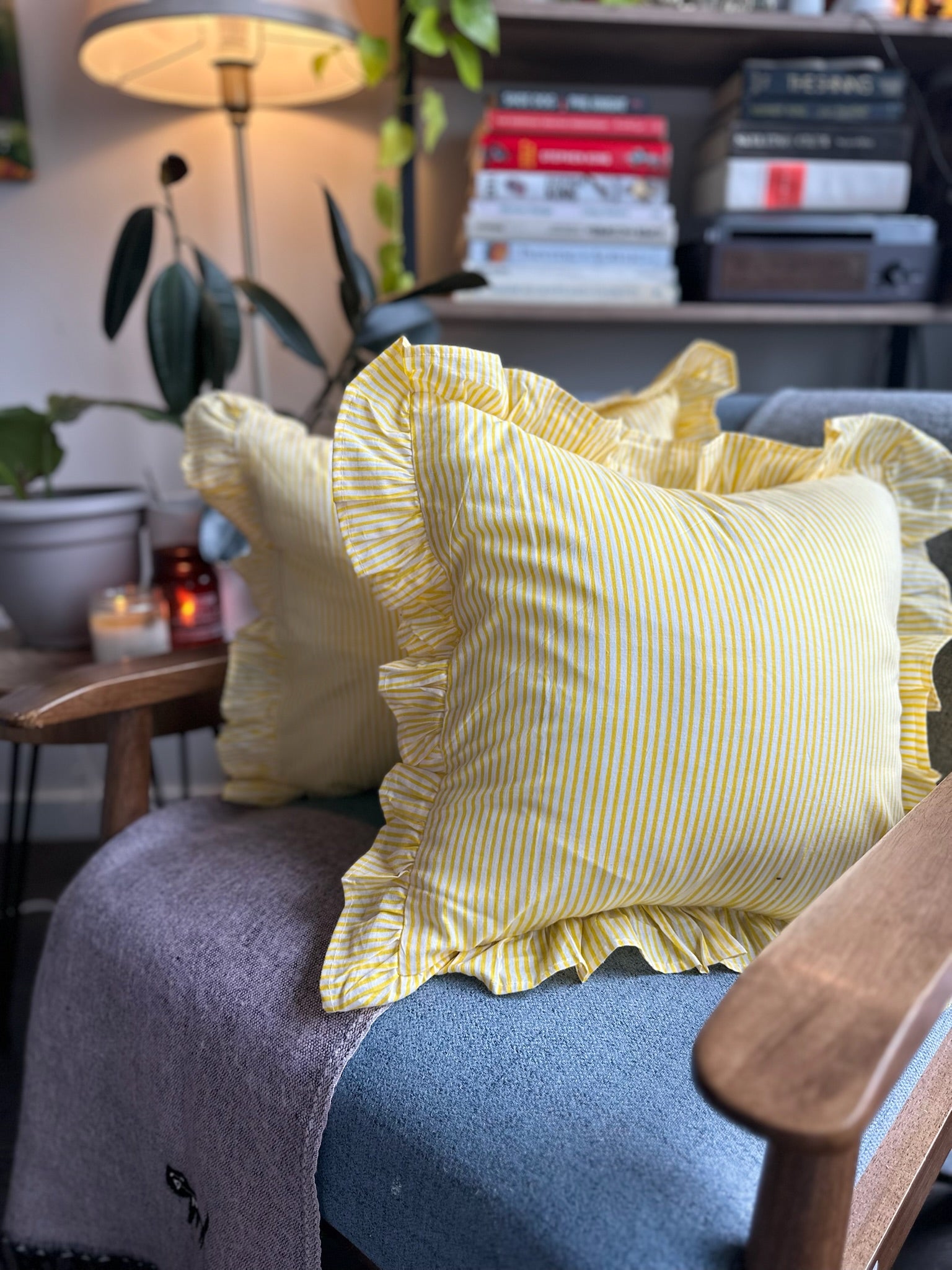 Decorative Yellow Striped Cushion Cover