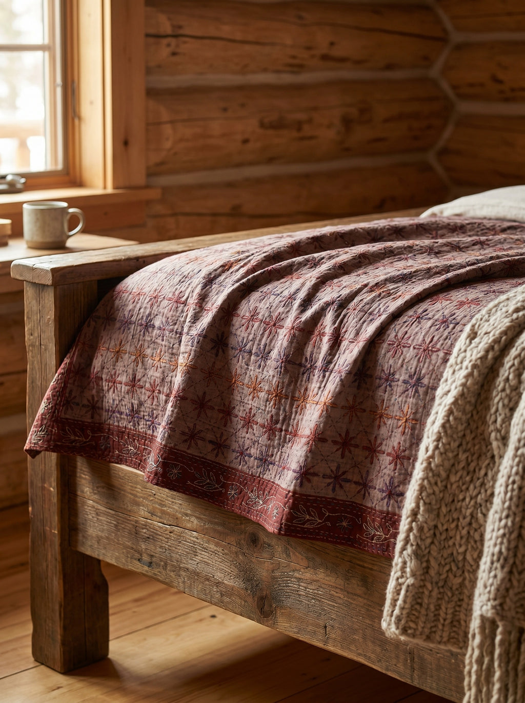 Golden Dawn ancient Aari work  Queen Bedspread