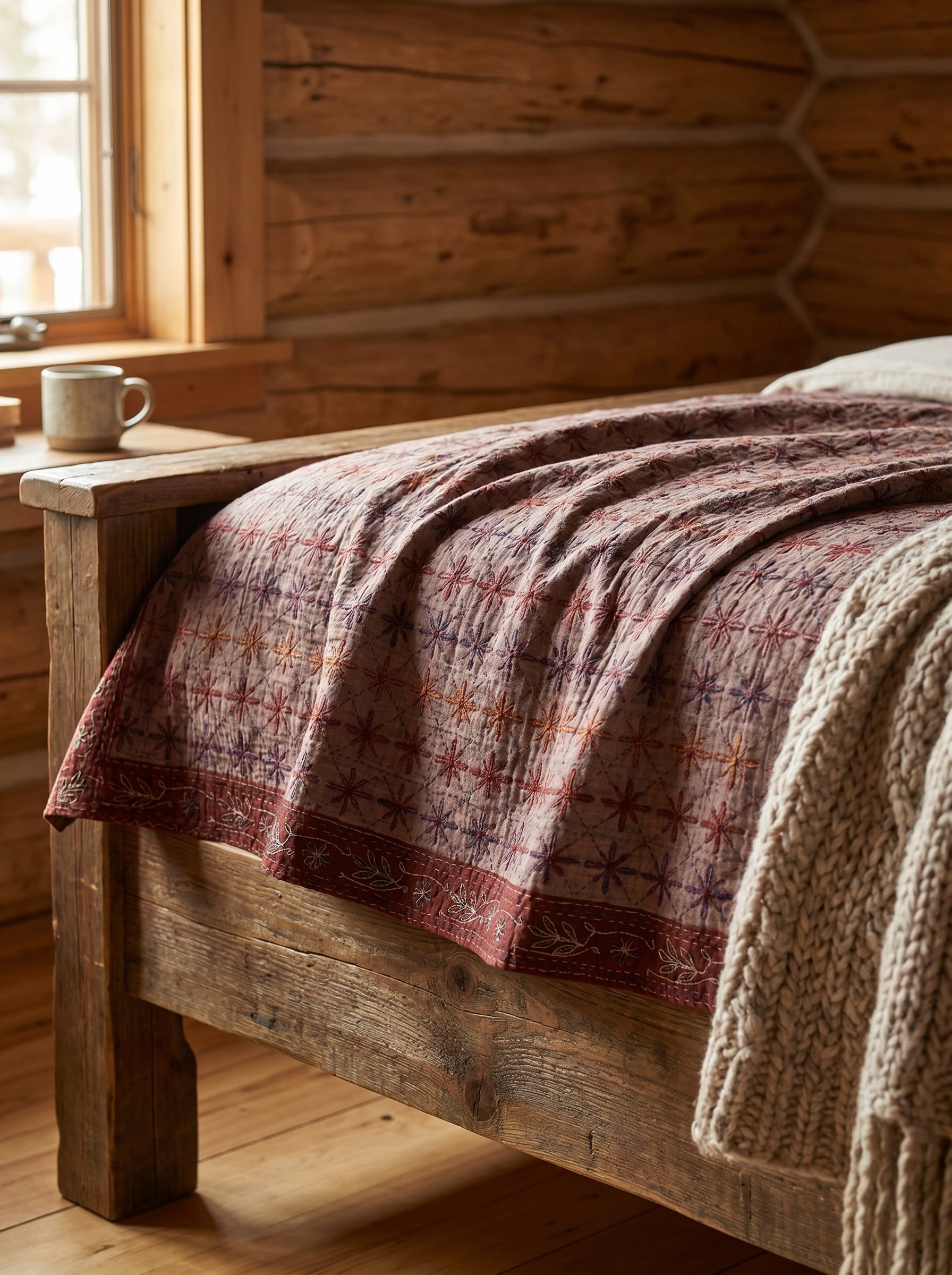 Golden Dawn ancient Aari work  Queen Bedspread