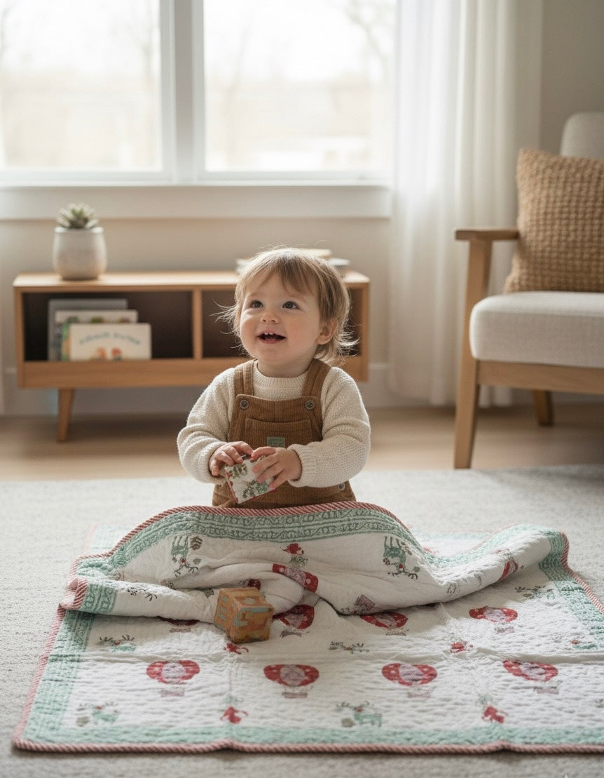 Floaty Dreams - 100% cotton Hand Made Artisnal Baby Quilt