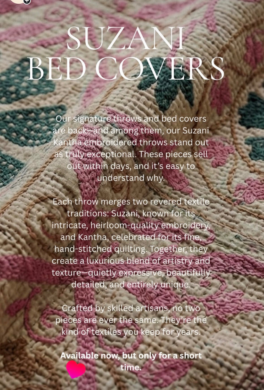 Amethyst Vine Luxury Vintage Suzani Kantha Throw Blanket