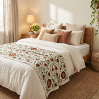 Winding Willow Hand-Embroidered Cotton Suzani Throw