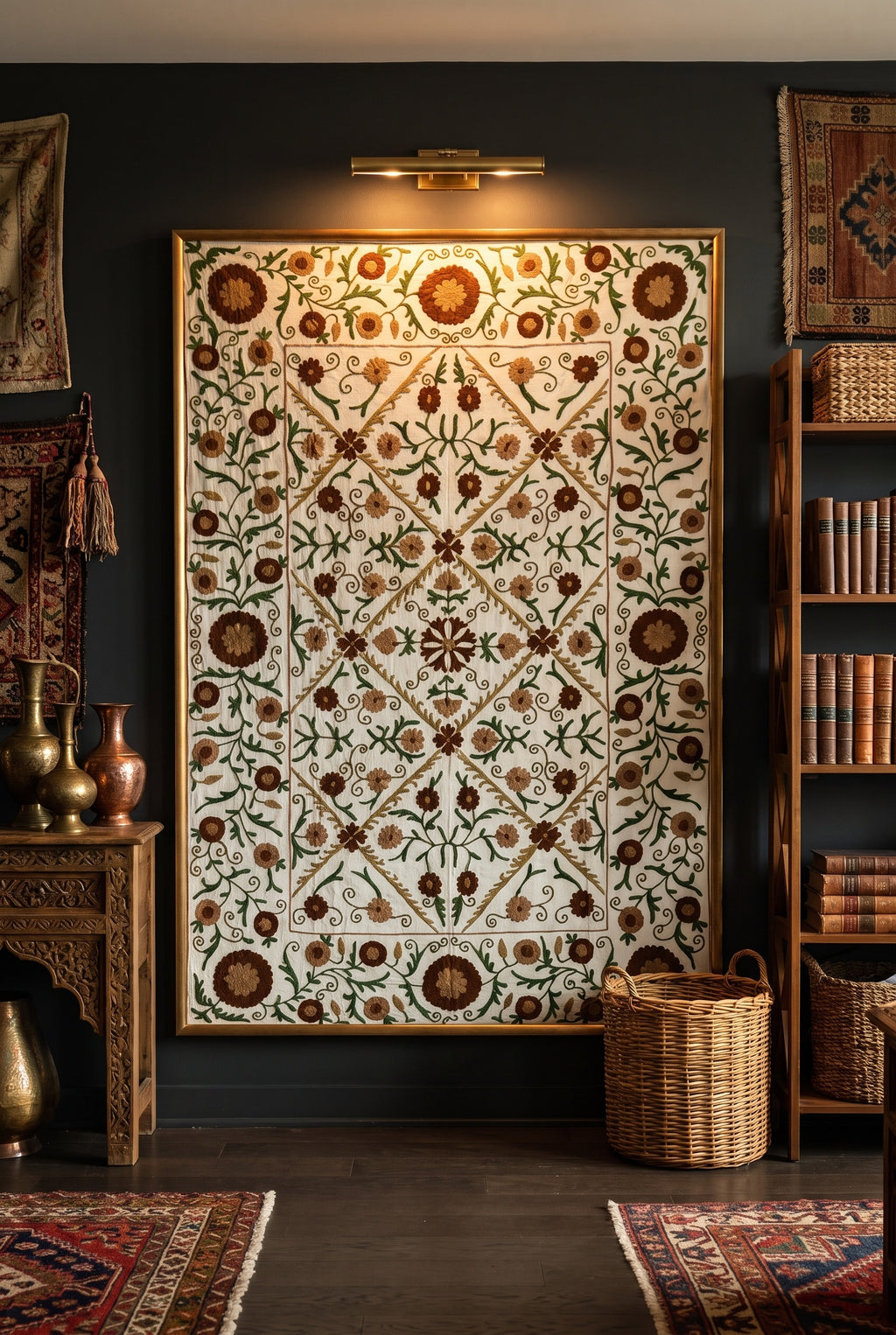 Winding Willow Hand-Embroidered Cotton Suzani Throw
