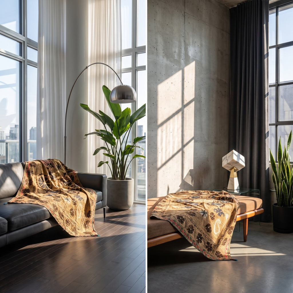 Gem Tan Luxury Vintage Suzani Kantha Throw