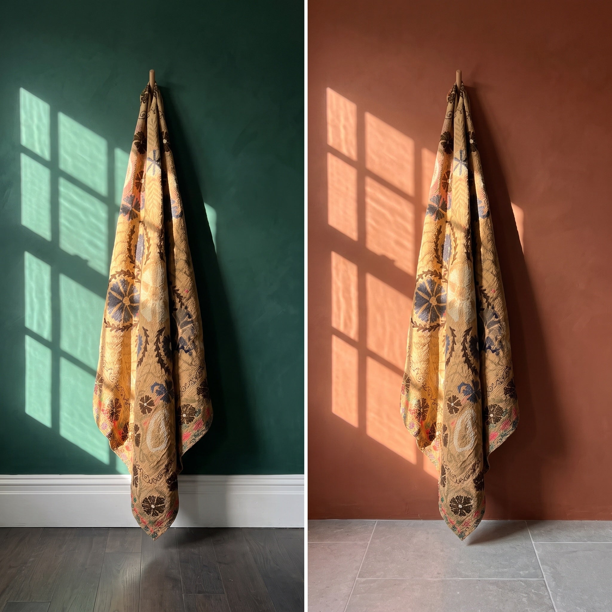 Gem Tan Luxury Vintage Suzani Kantha Throw