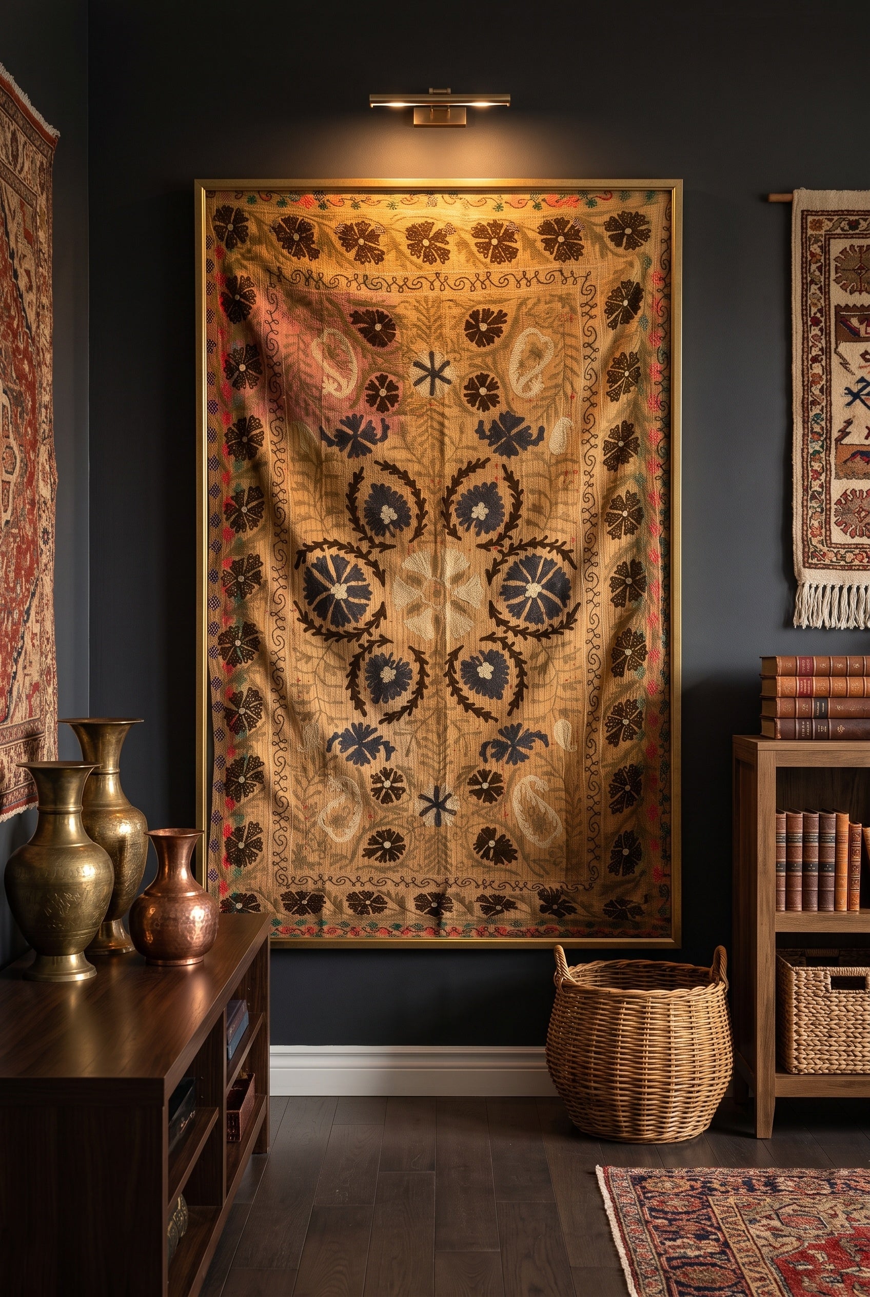 Gem Tan Luxury Vintage Suzani Kantha Throw