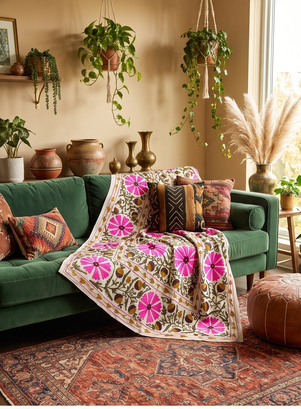 Settling Sorrel Hand-Embroidered Velvet Suzani Throw