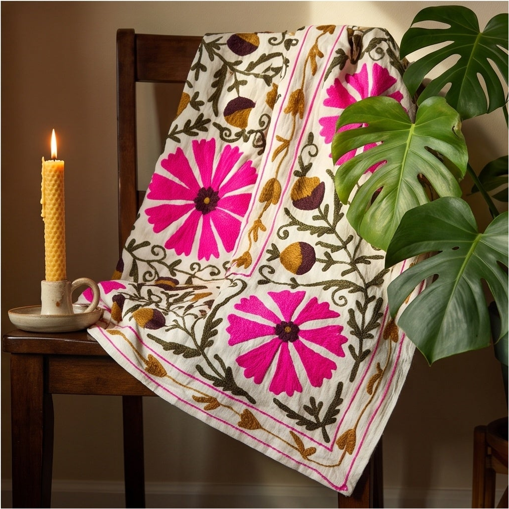 Settling Sorrel Hand-Embroidered Velvet Suzani Throw