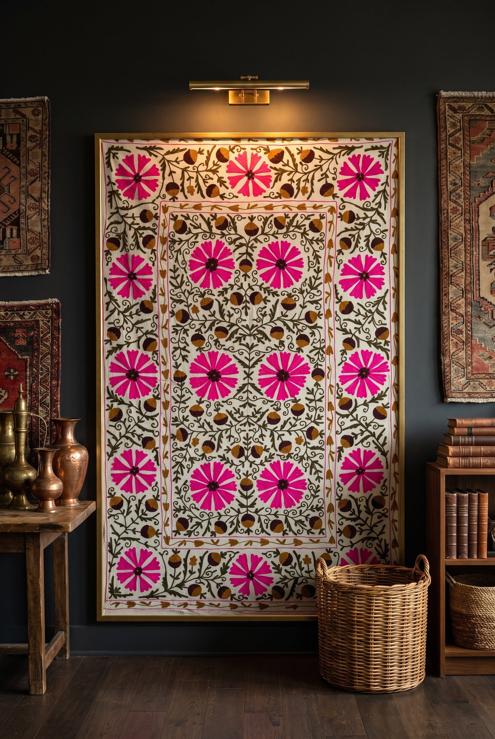 Settling Sorrel Hand-Embroidered Velvet Suzani Throw