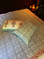 Indigo Bloom Hand Block Printed King Bedsheet
