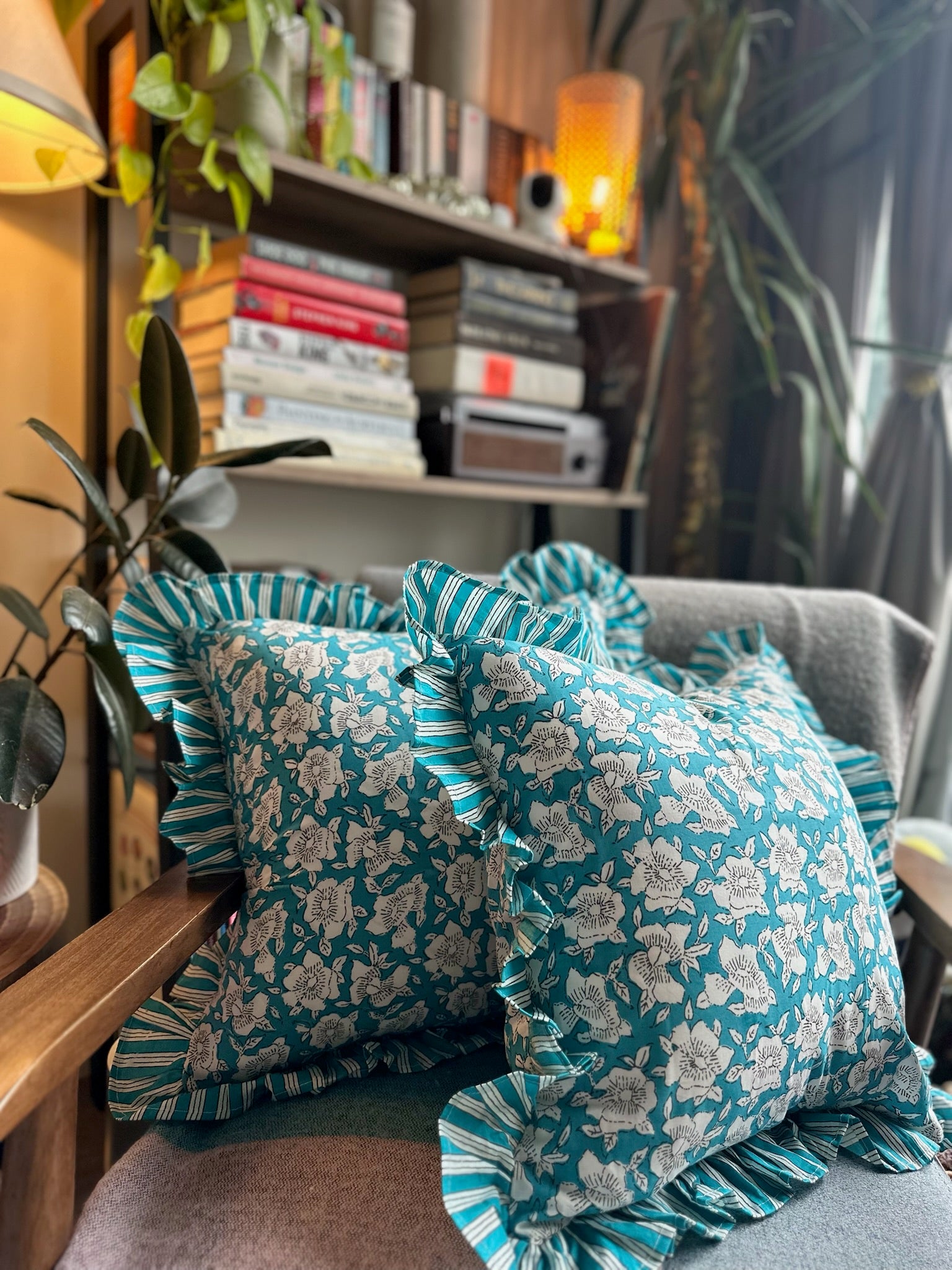 Floral Patterned Blue Cushion Cover