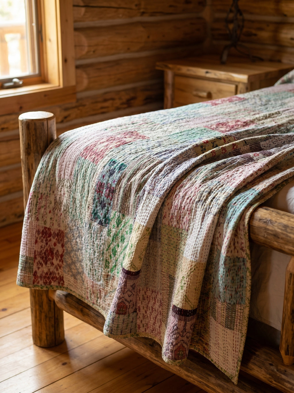 Saffron Fern Luxury Patola Kantha King Bedspread