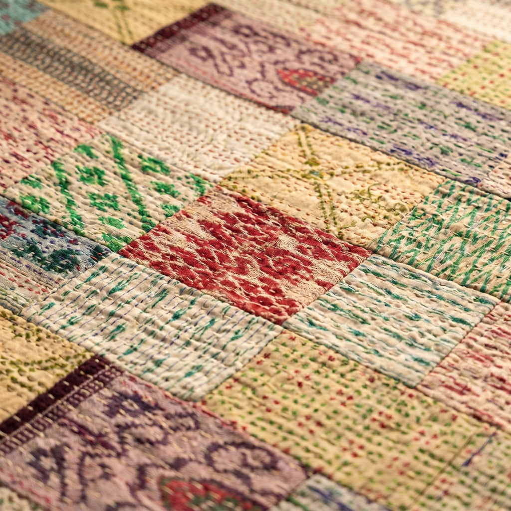 Saffron Fern Luxury Patola Kantha King Bedspread