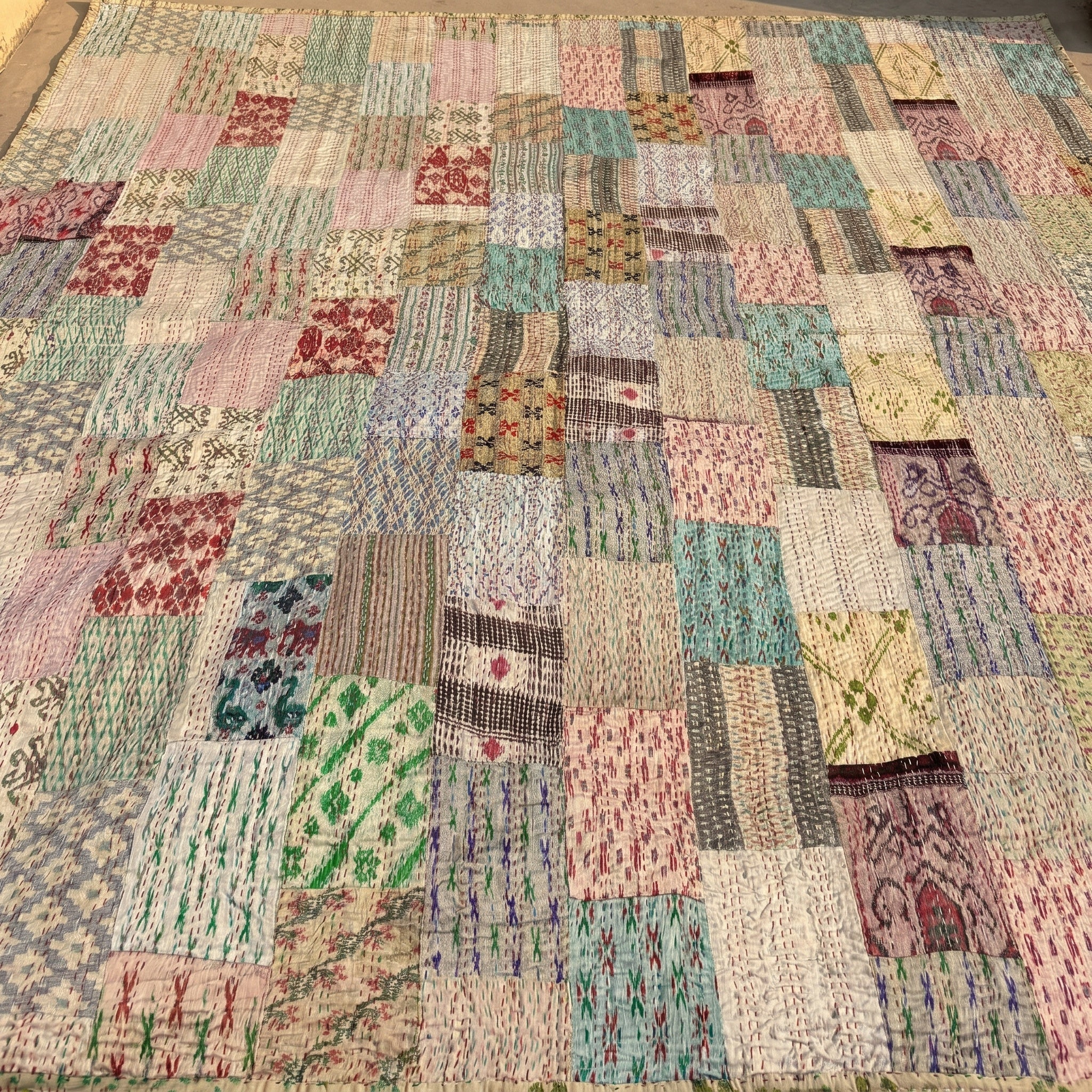 Saffron Fern Luxury Patola Kantha King Bedspread