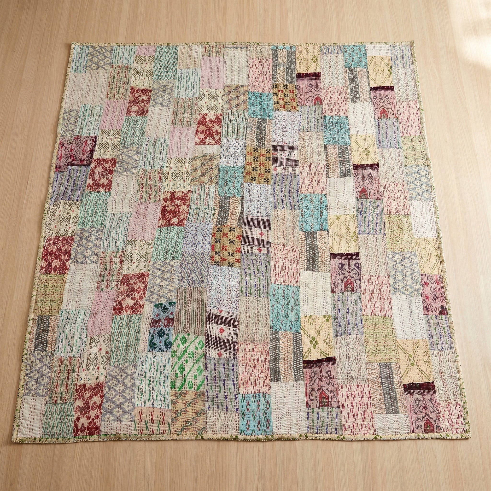 Saffron Fern Luxury Patola Kantha King Bedspread