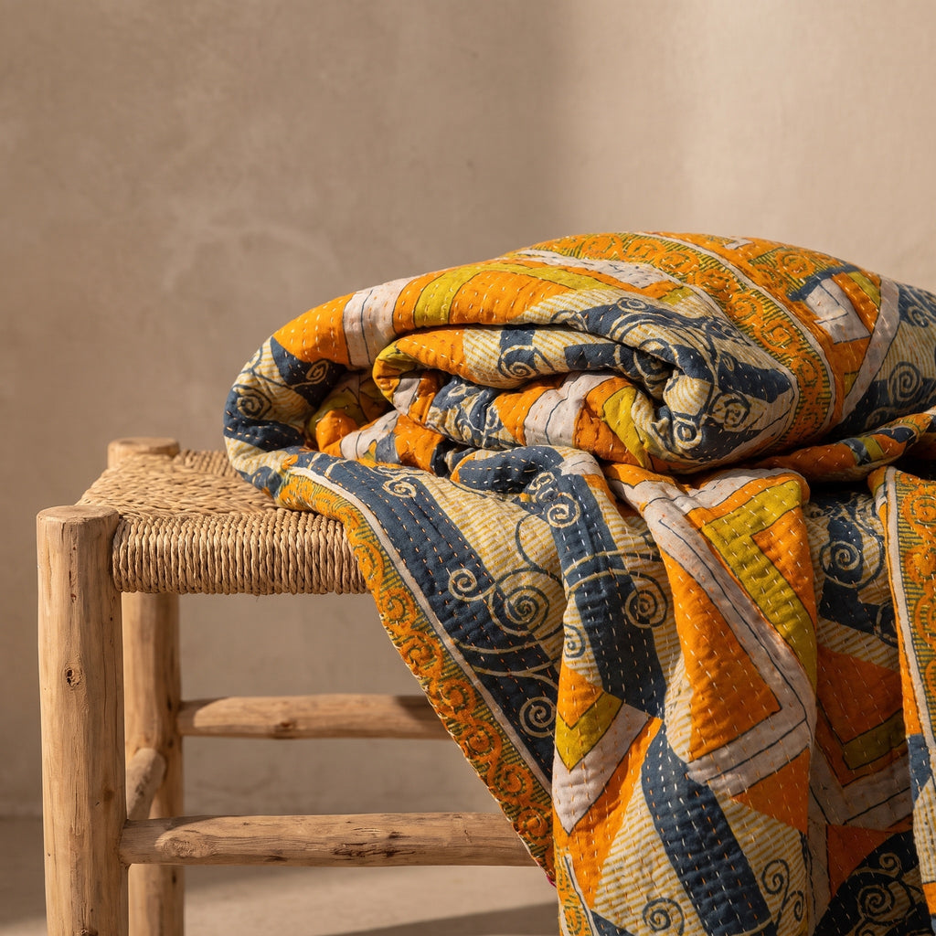 Dream Bloom Vintage Cotton Kantha Throw