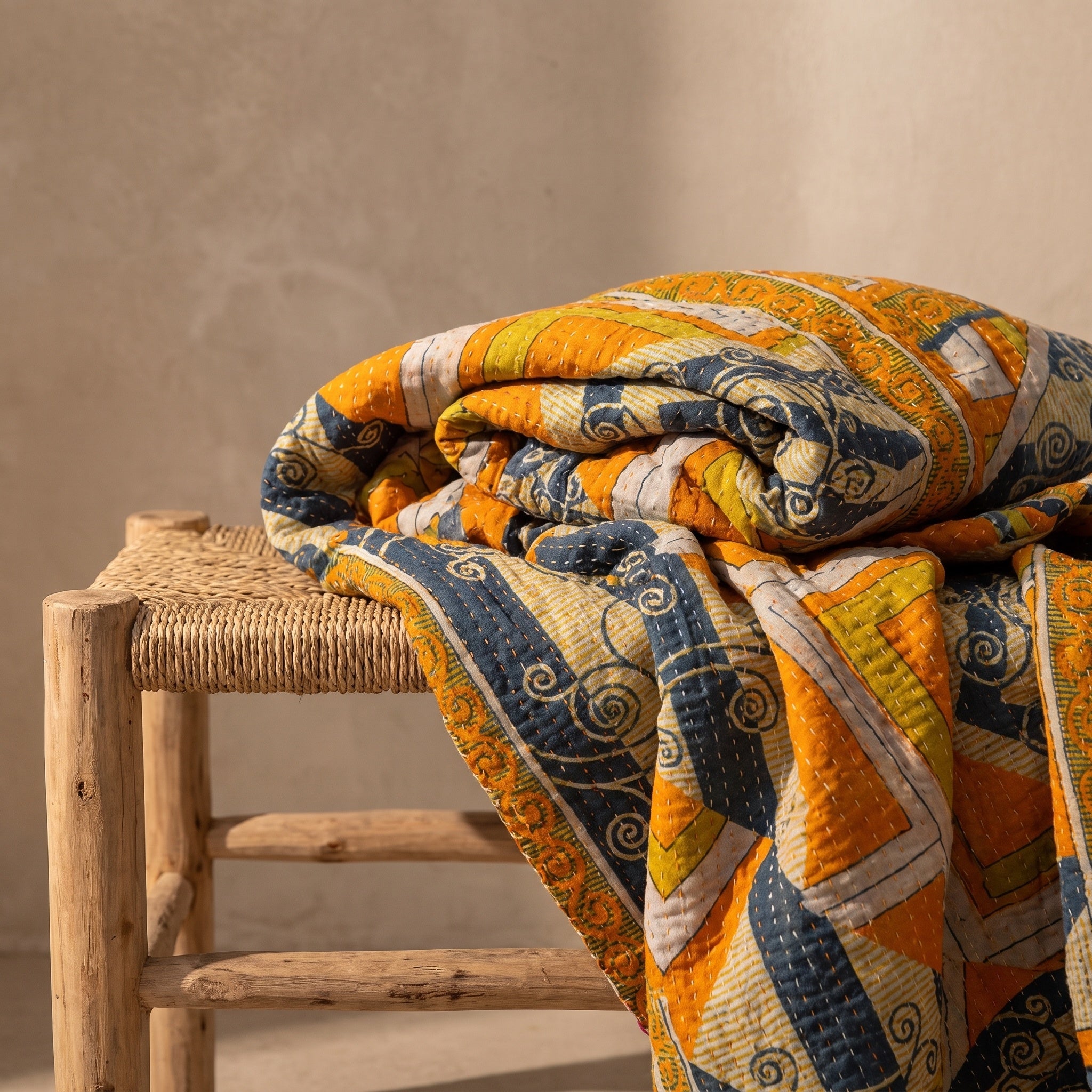 Jeté de lit Kantha en coton vintage Dream Bloom