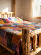 Saffron Verse Handmade Patola Kantha Bedspread
