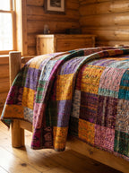 Saffron Verse Handmade Patola Kantha Bedspread