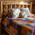 Saffron Verse Handmade Patola Kantha Bedspread