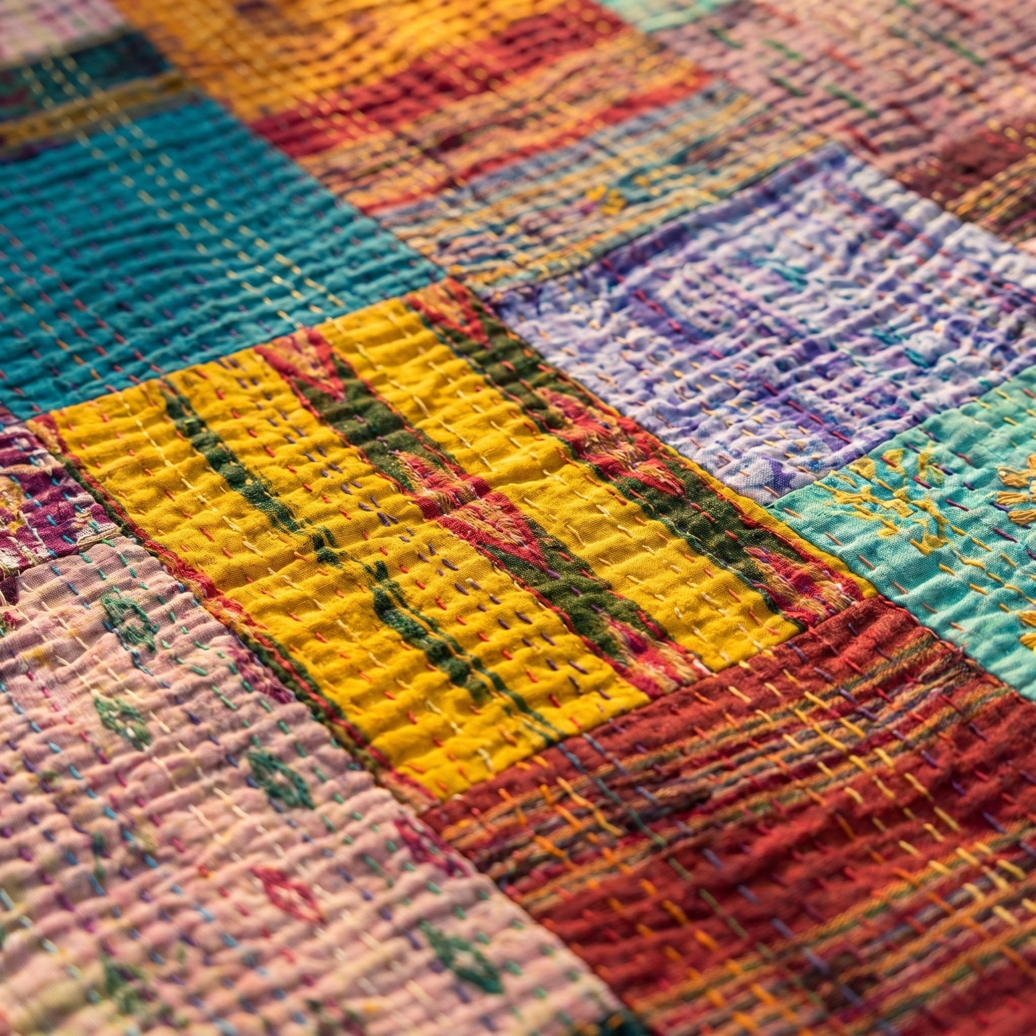 Saffron Verse Handmade Patola Kantha Bedspread