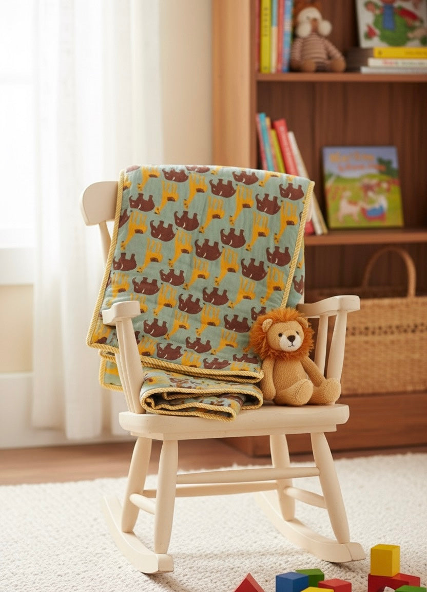 Tippy Toes and Trunks - 100% cotton Hand Made Artisnal Baby Quilt