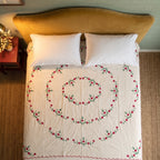 Verdant Fern Embroidered Cotton Queen Bedspread