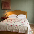 Verdant Fern Embroidered Cotton Queen Bedspread