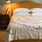 Verdant Fern Embroidered Cotton Queen Bedspread