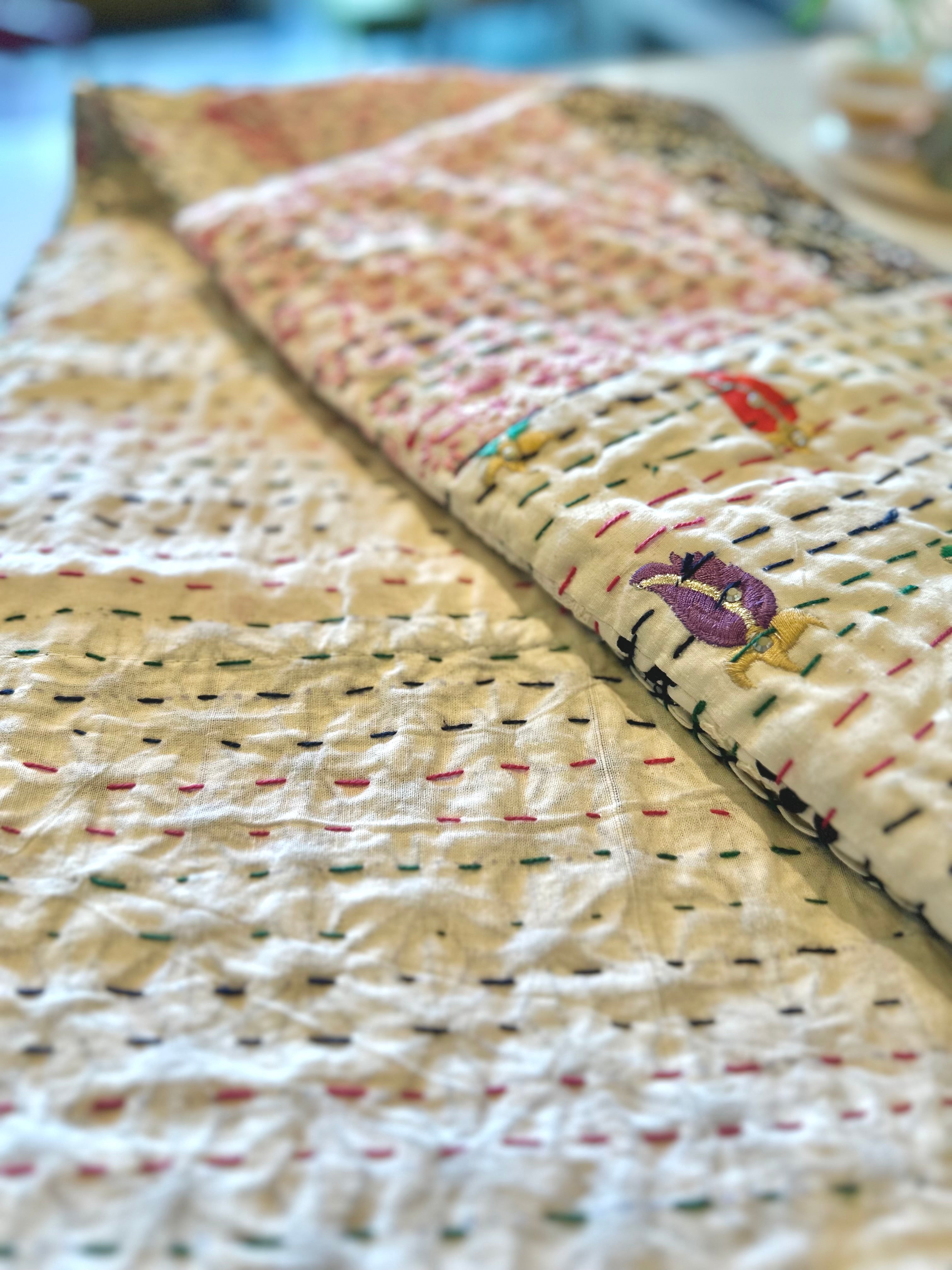 Gilded Indigo Luxury Patola Kantha Bedspread