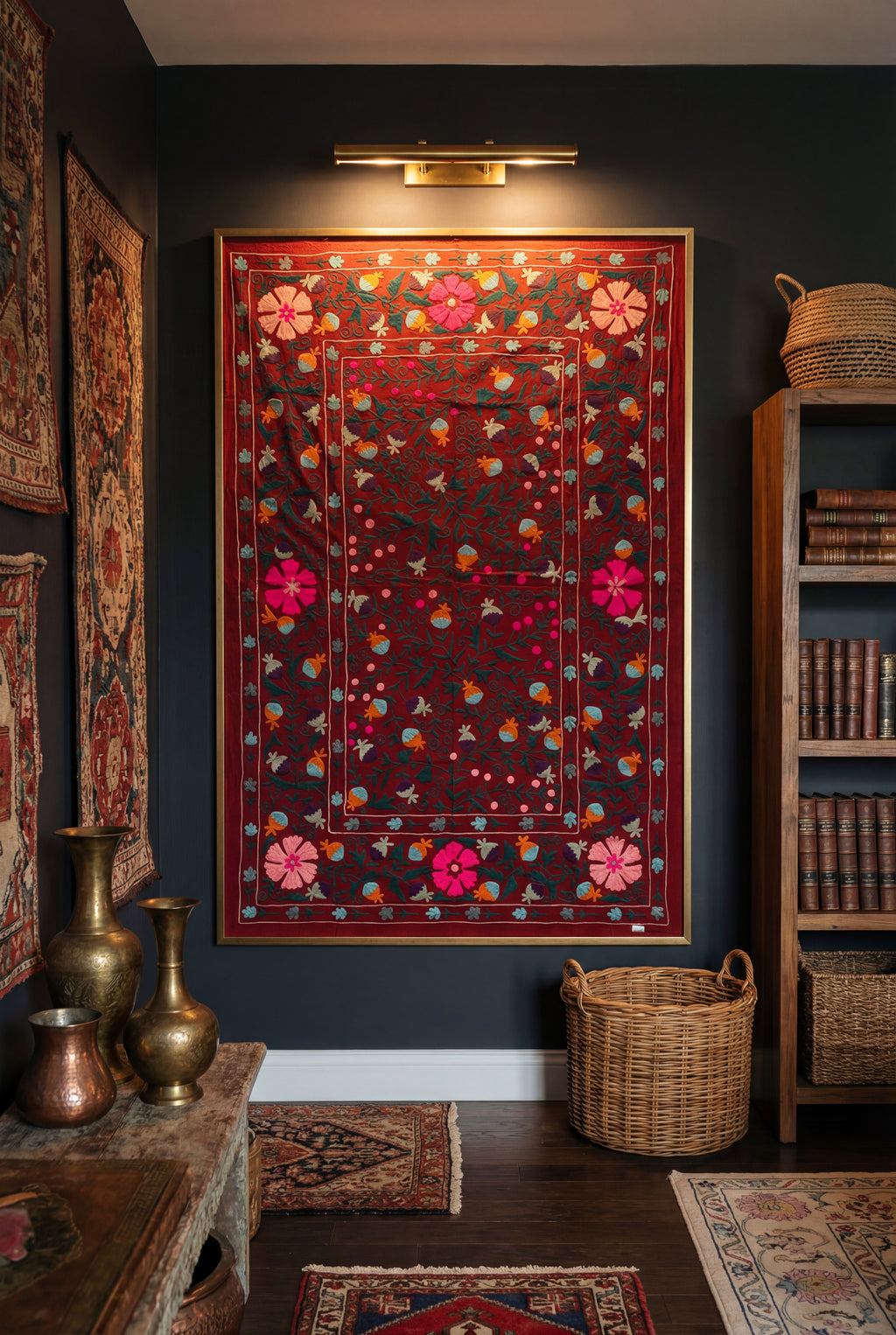 Meandering Mosses Hand-Embroidered Cotton Suzani Throw