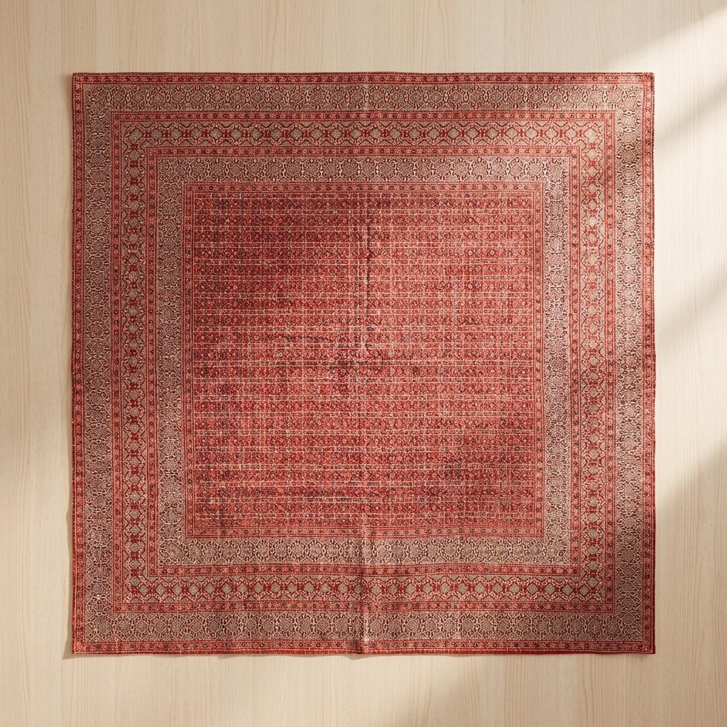 Couvre-lit Queen en Kantha Ajrak Fait Main Cramoisi Indigo