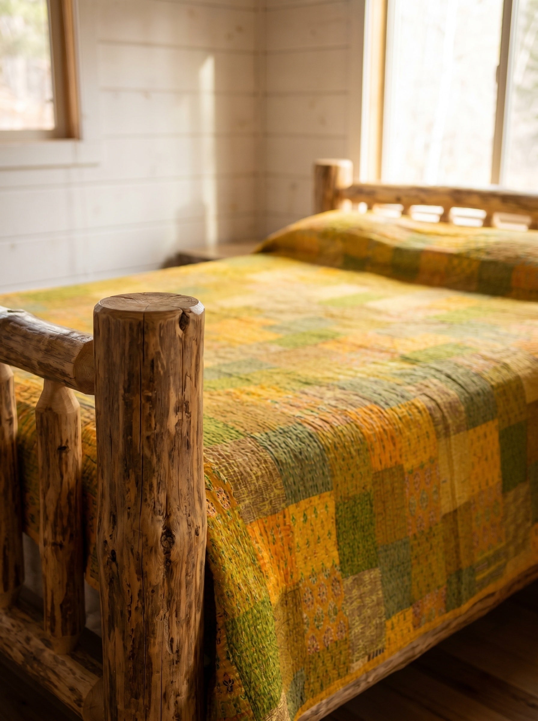Deep Rust Handmade Patola Kantha Bedspread