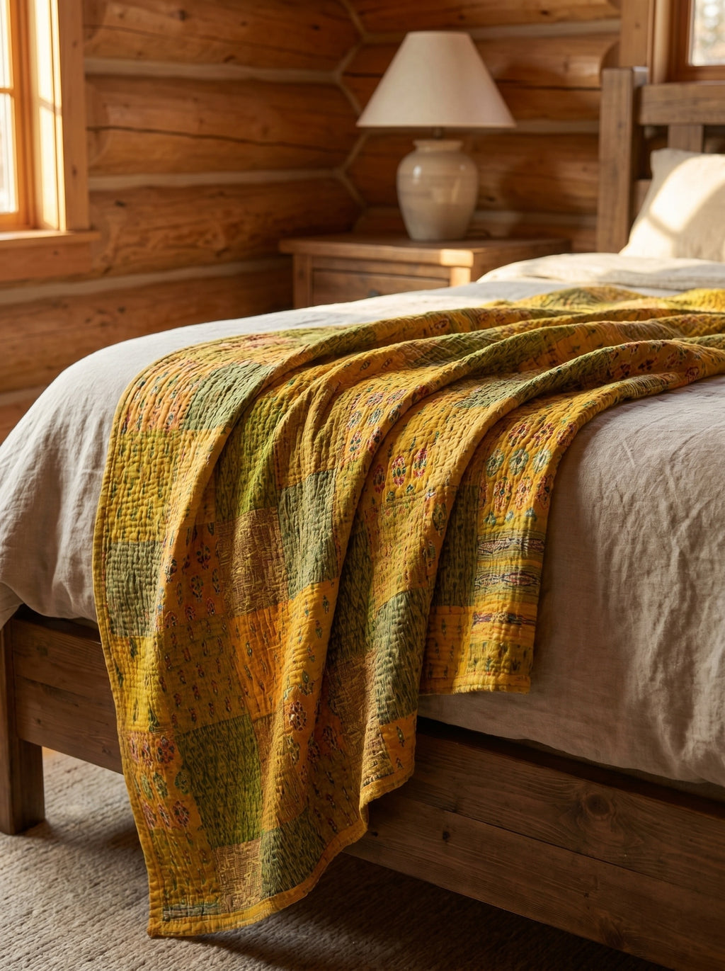 Deep Rust Handmade Patola Kantha Bedspread