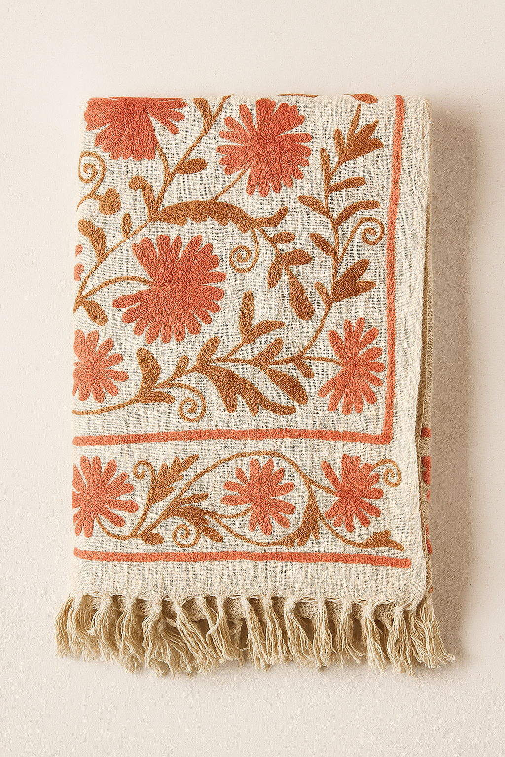 Tangerine Blossom Hand Embroidered Throw Blanket