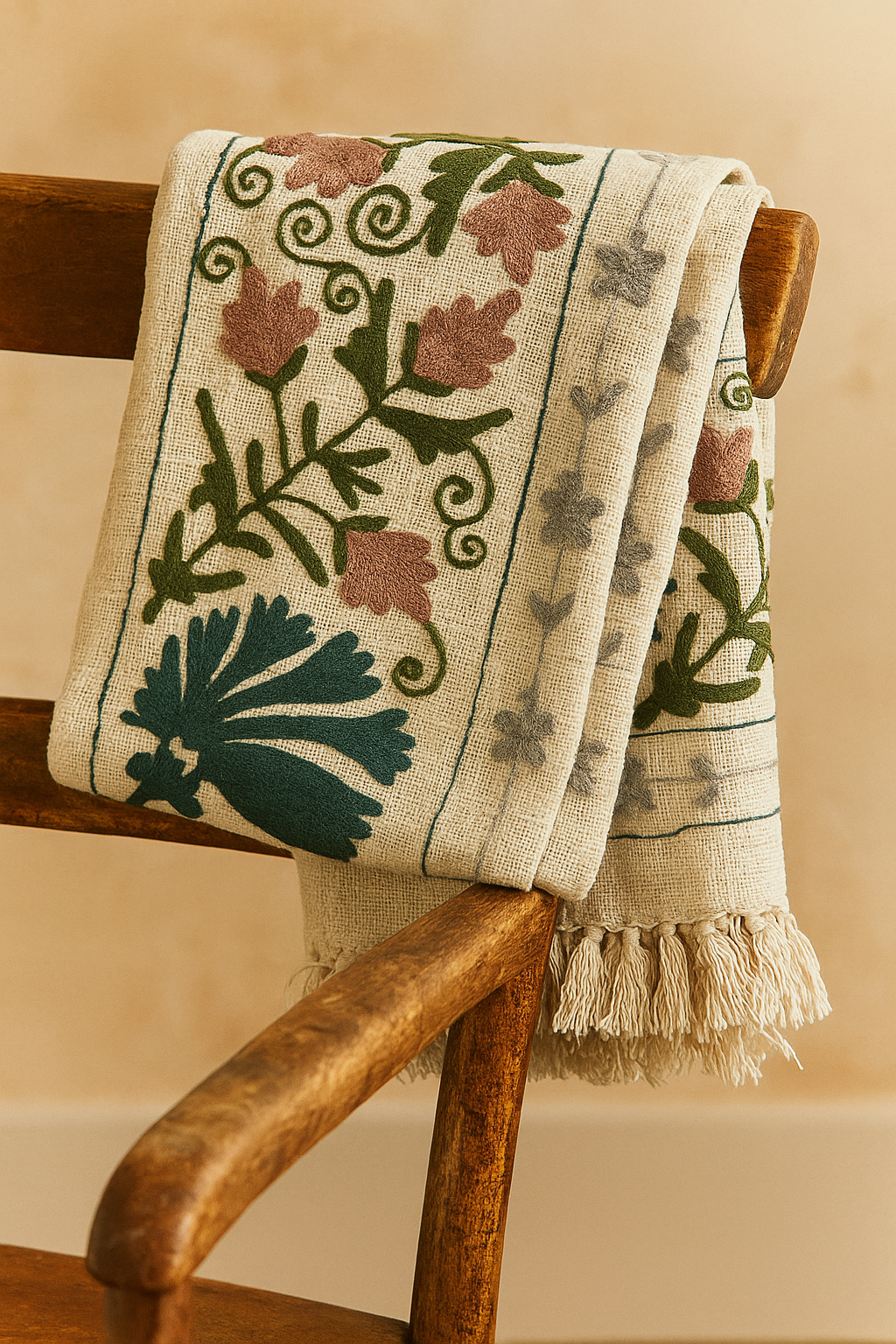 Chirping birds Hand Embroidered Throw Blanket