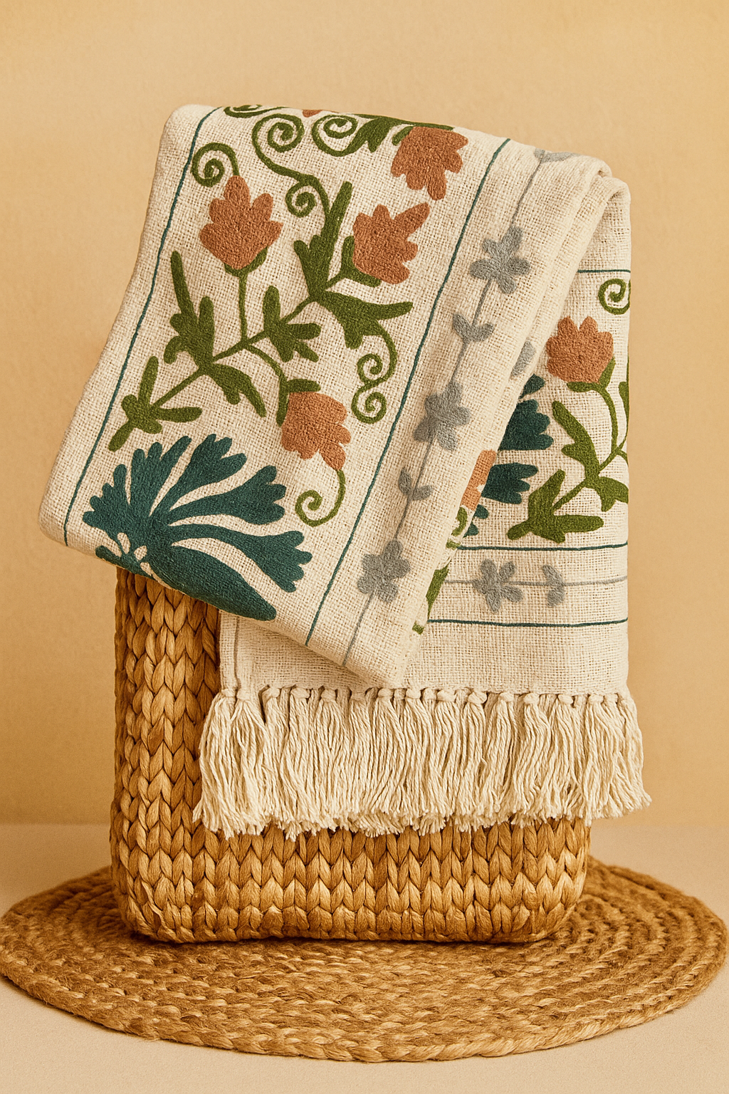 Chirping birds Hand Embroidered Throw Blanket